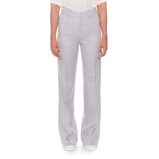 Women Bordeaux - Flared-Leg Wool Suit Trousers in Sky Grey Herringbone
