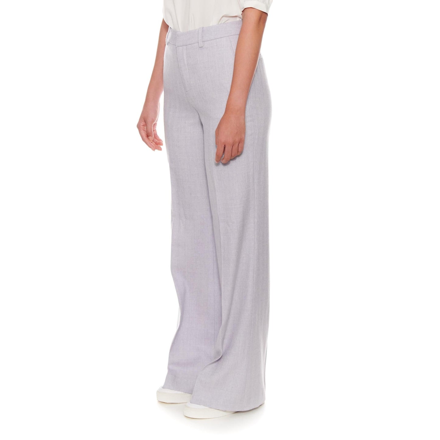Women Bordeaux - Flared-Leg Wool Suit Trousers in Sky Grey Herringbone
