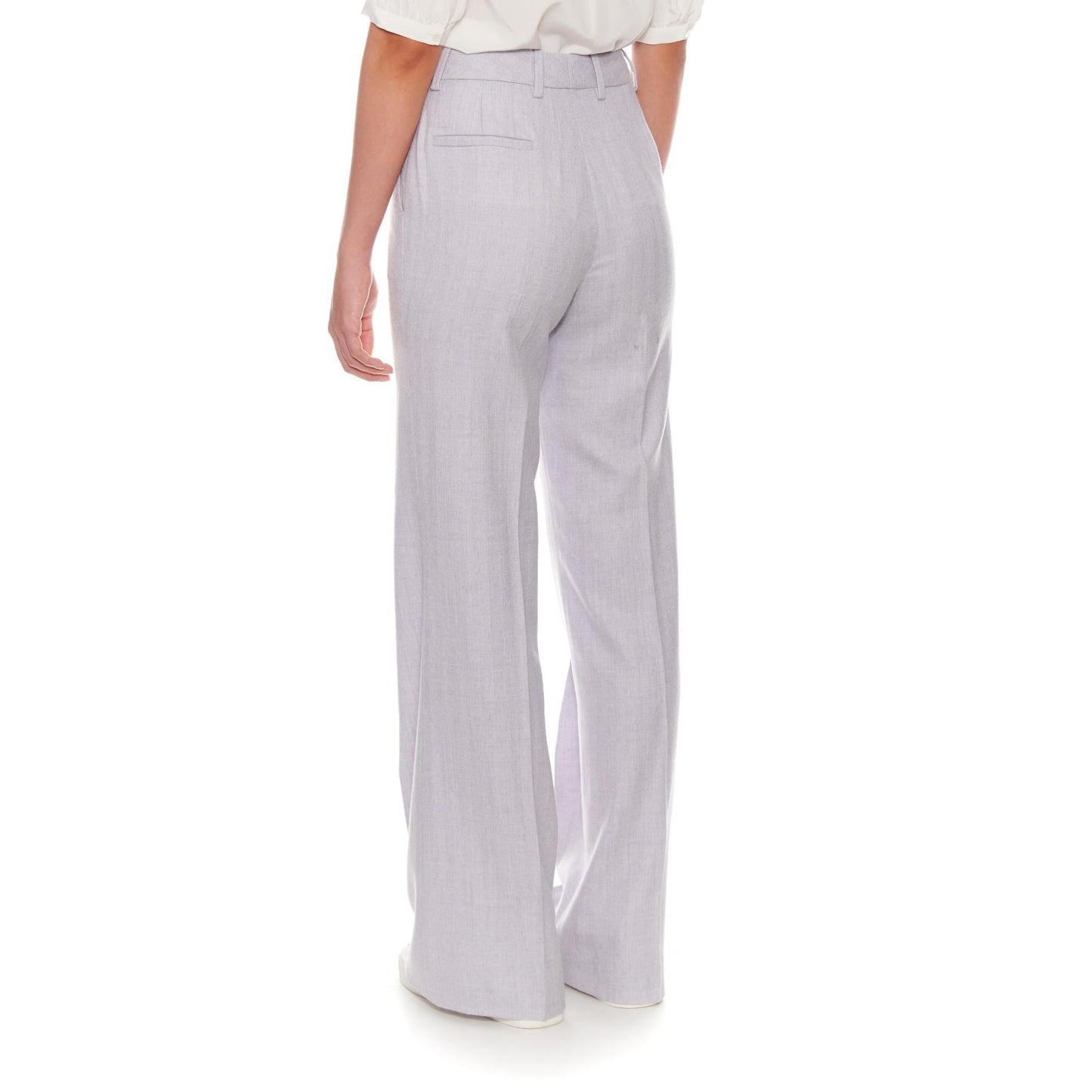 Women Bordeaux - Flared-Leg Wool Suit Trousers in Sky Grey Herringbone