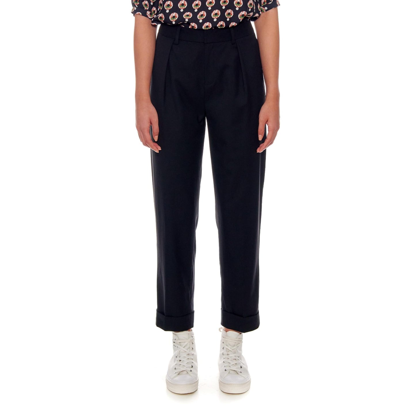 Women Nantes - High-Waisted, Cigarette Wool Trousers in Black