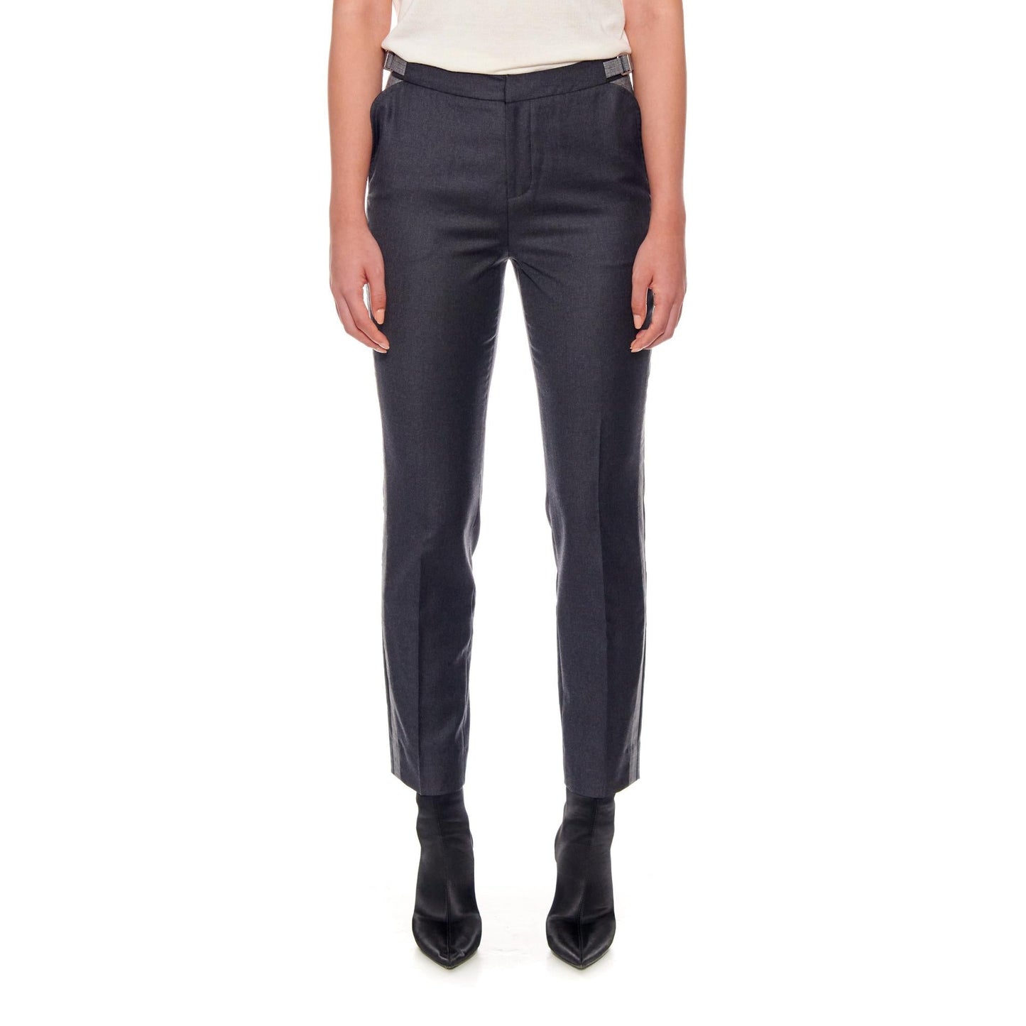 Women Lyon Trousers - High-Waisted Wool Trousers With Side Bars in Dark Grey