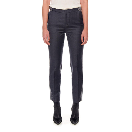 Women Lyon Trousers - High-Waisted Wool Trousers With Side Bars in Dark Grey