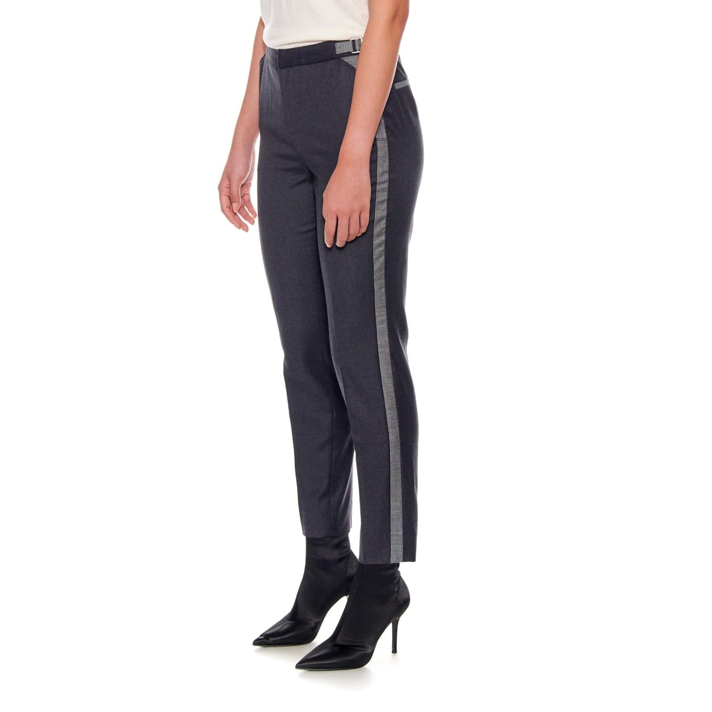 Women Lyon Trousers - High-Waisted Wool Trousers With Side Bars in Dark Grey
