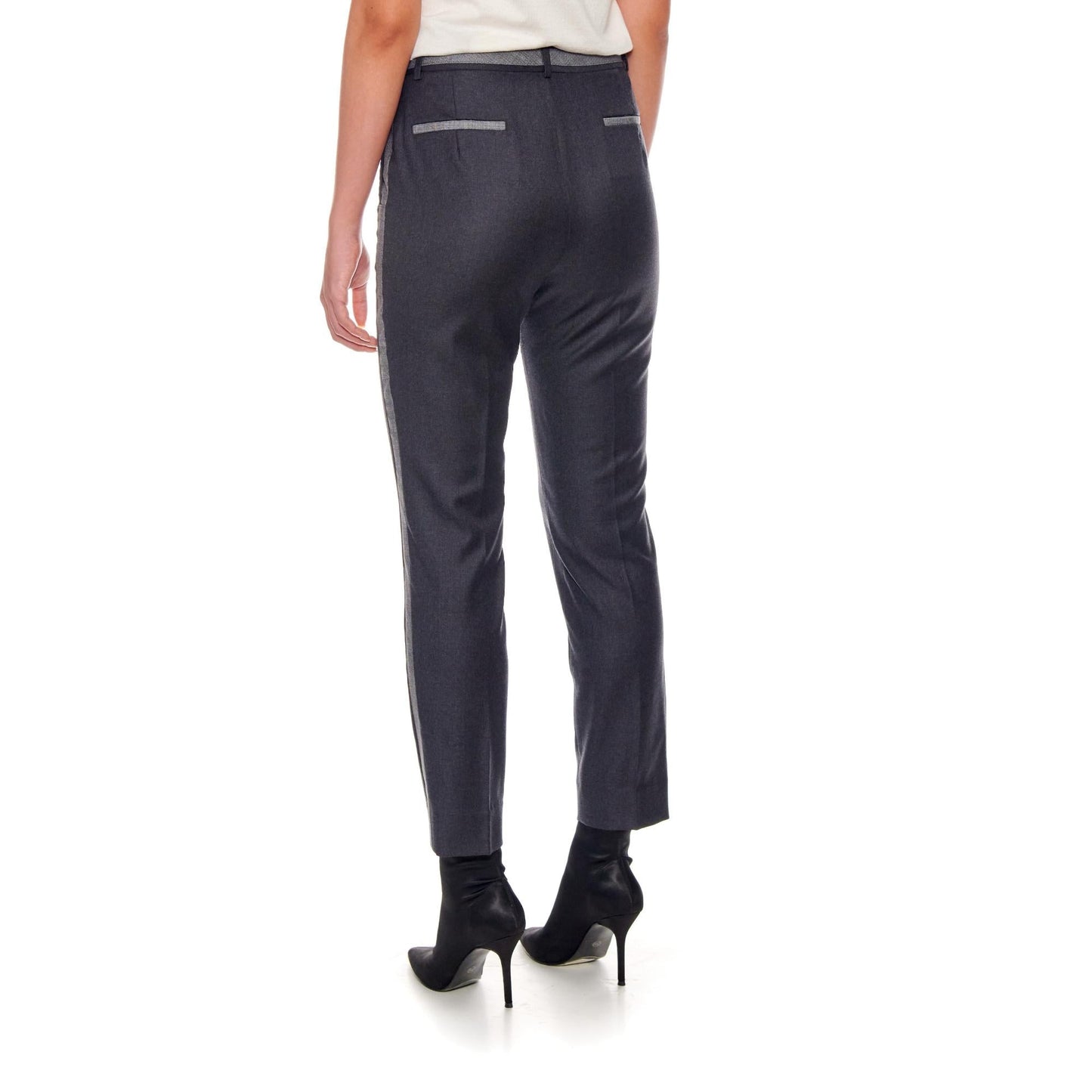 Women Lyon Trousers - High-Waisted Wool Trousers With Side Bars in Dark Grey