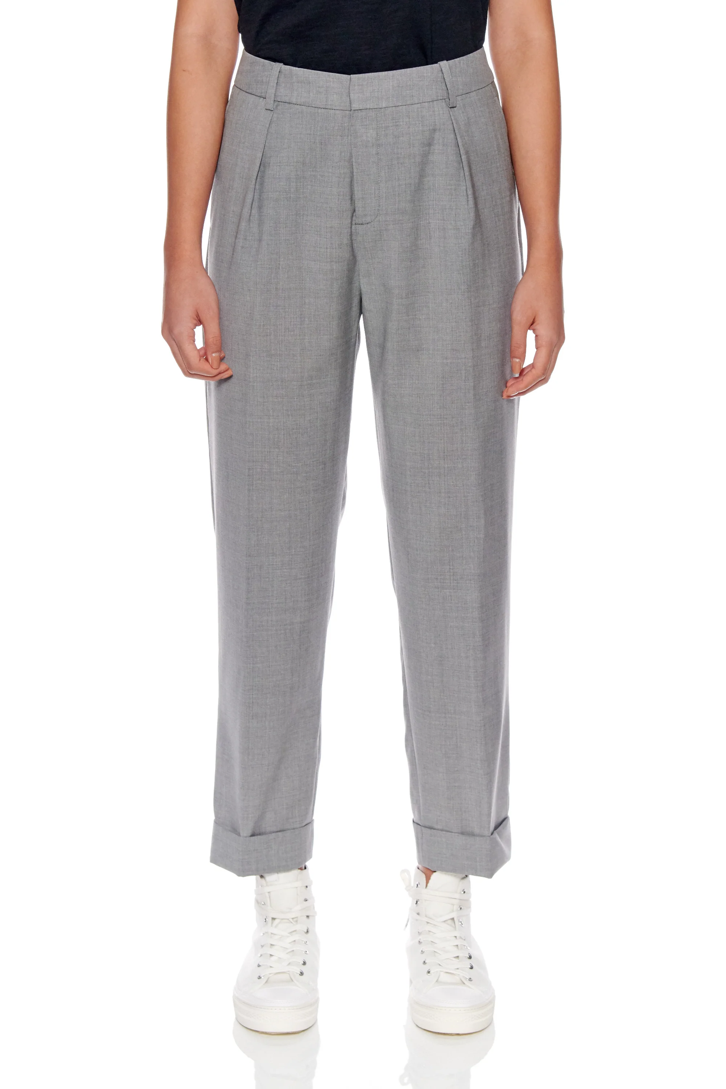 Women Nantes Trousers - High-Waisted, Cigarette Wool Trousers in Grey