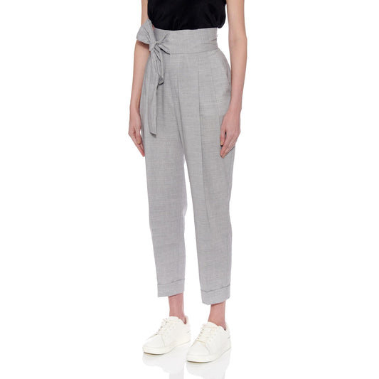 Women Huesca Trousers - High Waisted Pleated Cigarette Trouser - Grey