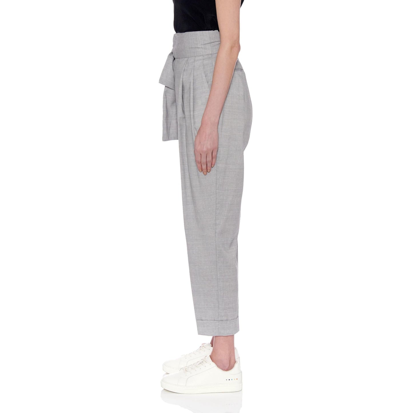 Women Huesca Trousers - High Waisted Pleated Cigarette Trouser - Grey