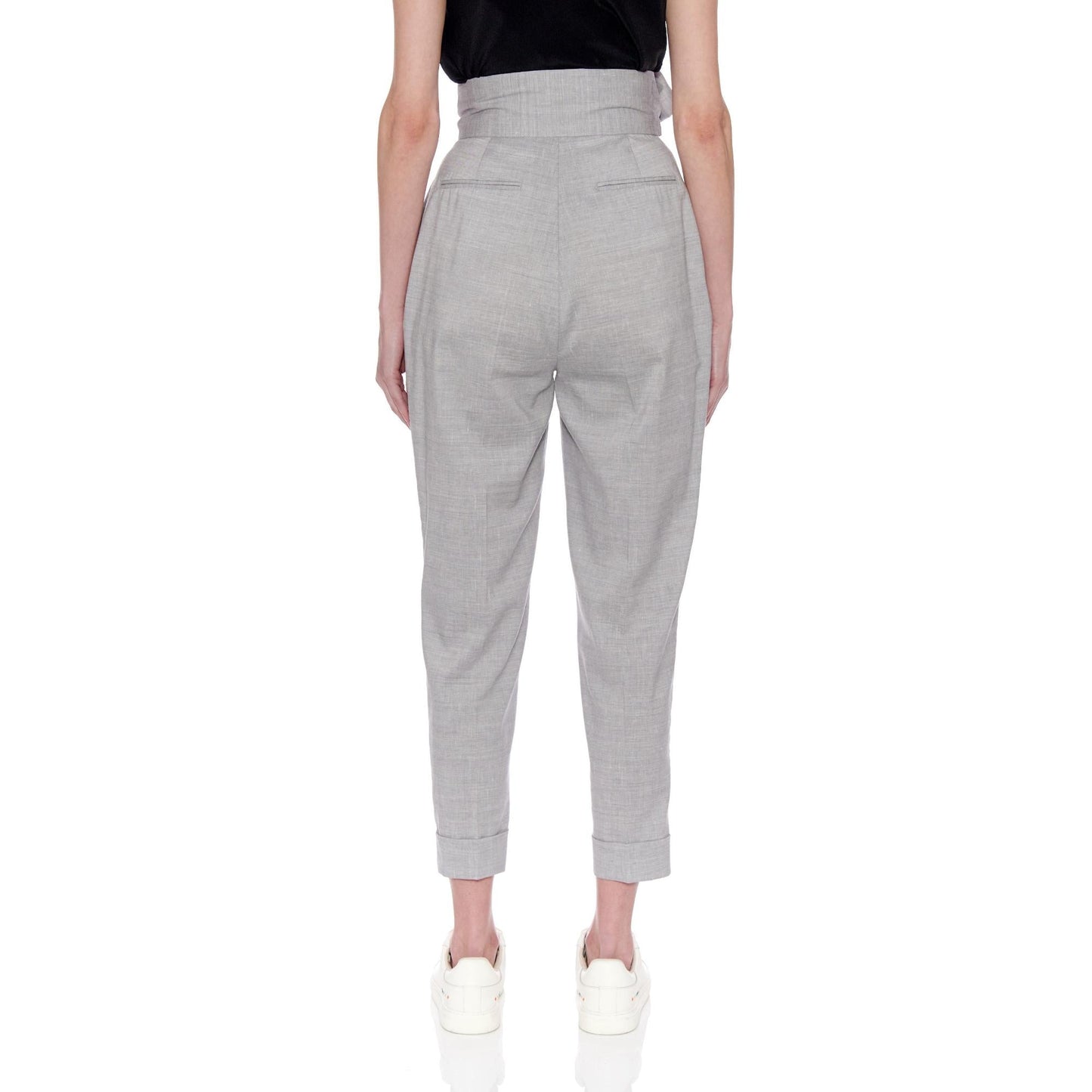 Women Huesca Trousers - High Waisted Pleated Cigarette Trouser - Grey