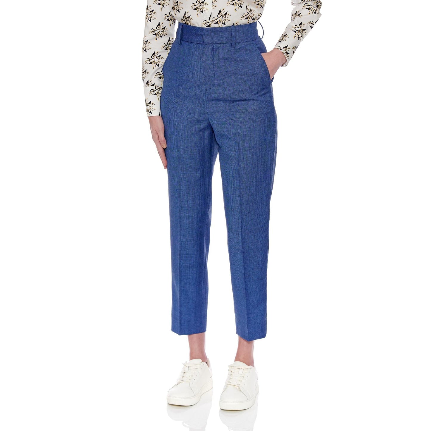 Women Dunkrik Trousers - High-Waisted Slim Cigarette Trousers in Blue