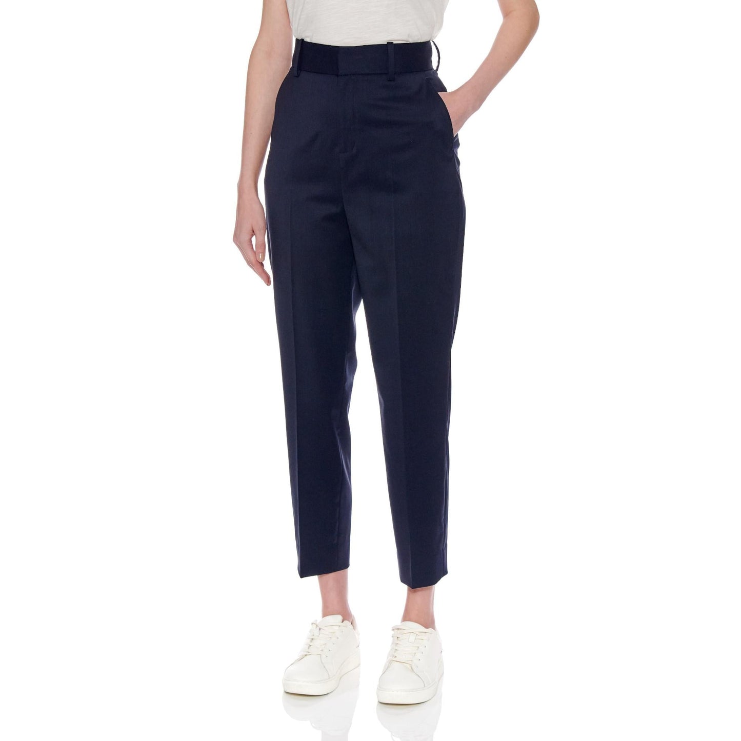 Women Dunkrik Trousers - High-Waisted Slim Cigarette Trousers in Navy