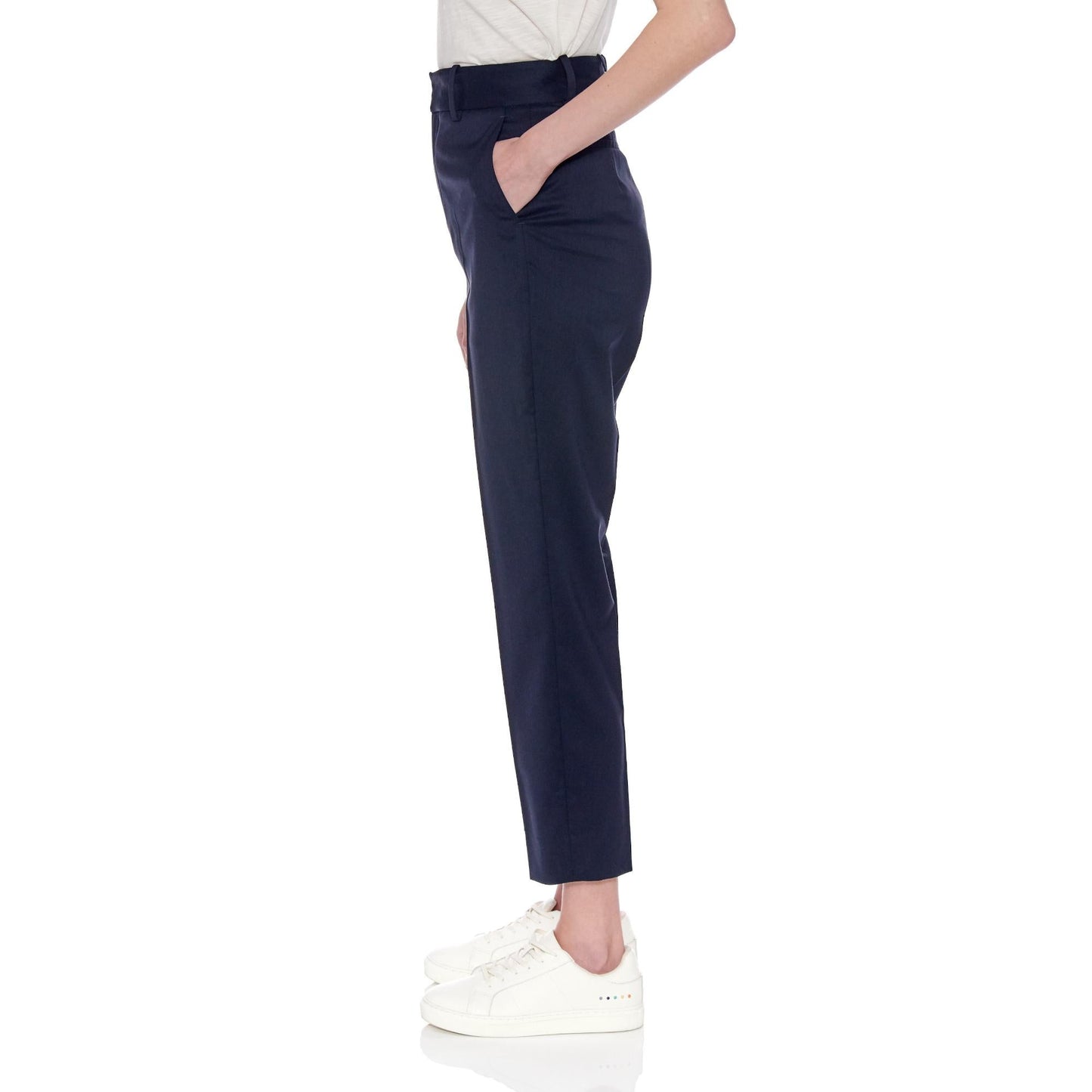 Women Dunkrik Trousers - High-Waisted Slim Cigarette Trousers in Navy