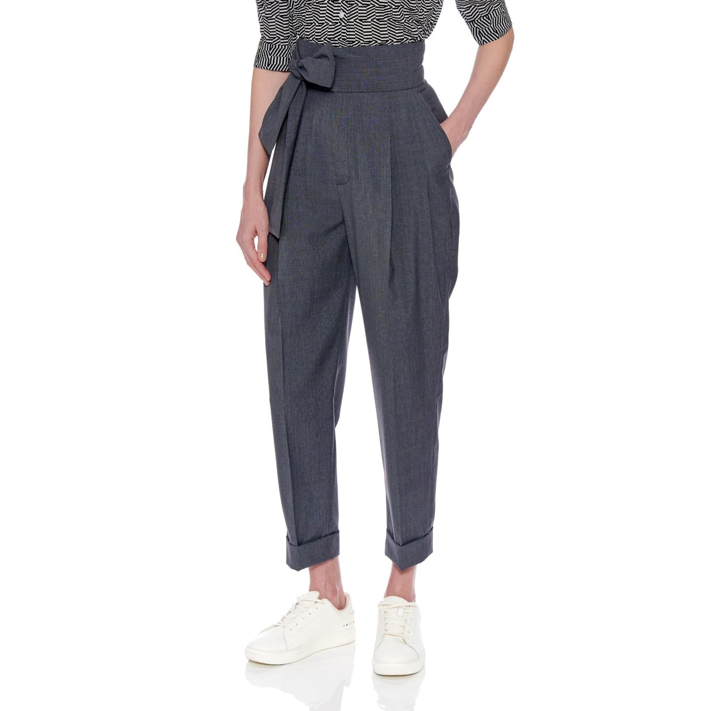 Women Huesca Trousers - High Waisted Pleated Cigarette Trouser - Grey