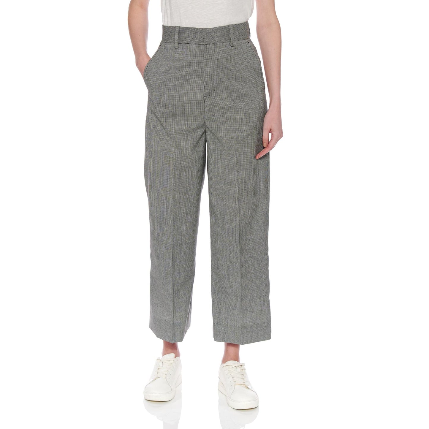 Women Teruel Trousers - High-Waisted Wideleg Cropped Trousers - Black and white