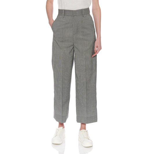 Women Teruel Trousers - High-Waisted Wideleg Cropped Trousers - Black and white