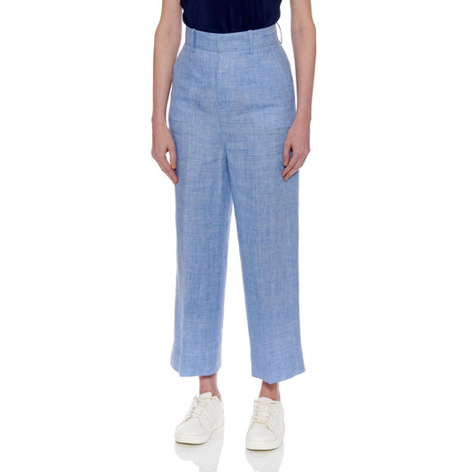 Women Teruel Trousers - High-Waisted Wideleg Cropped Trousers - Blue
