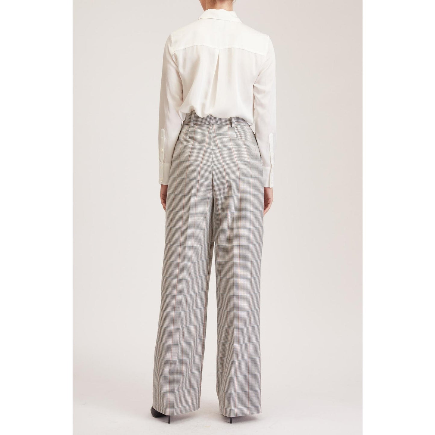 Women Almeria Trouser - Wide Leg, High Waisted Trousers in Light Grey Tartan