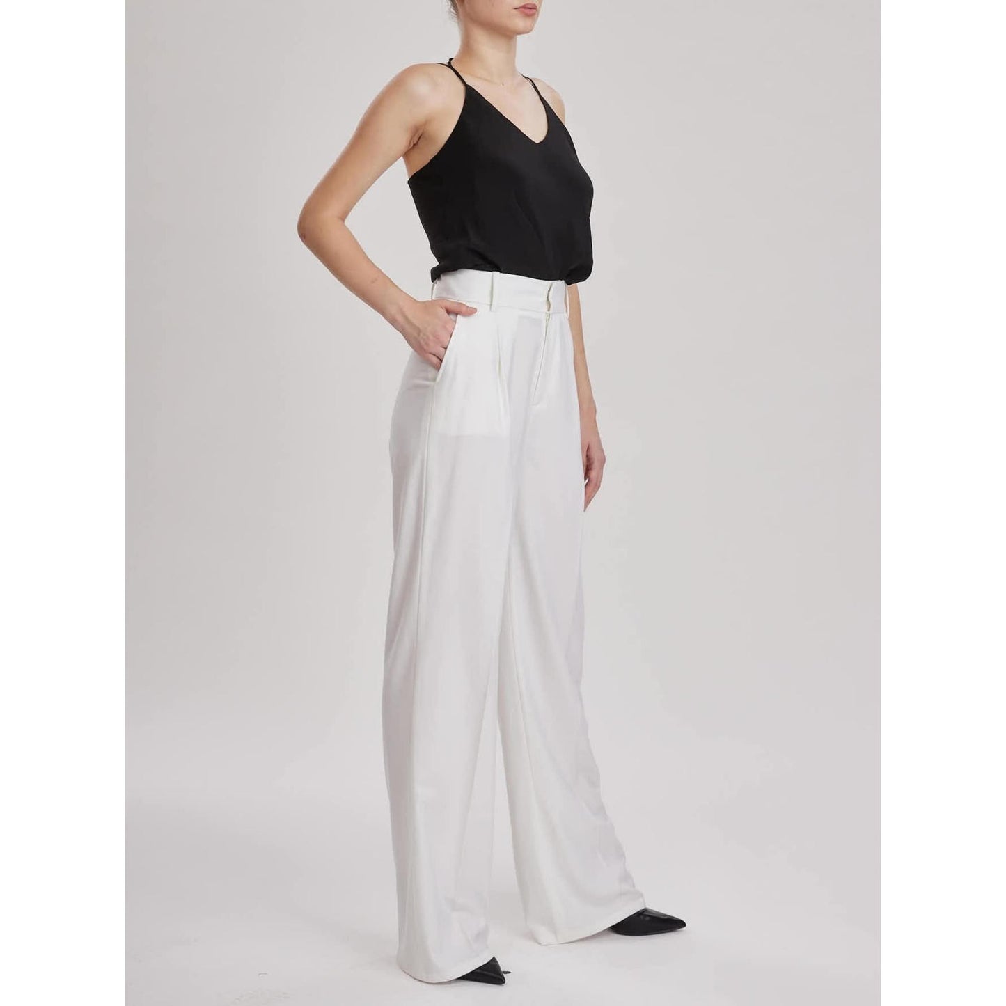 Women Almeria Trouser - Wide Leg, High Waisted Long Trousers in White Wool