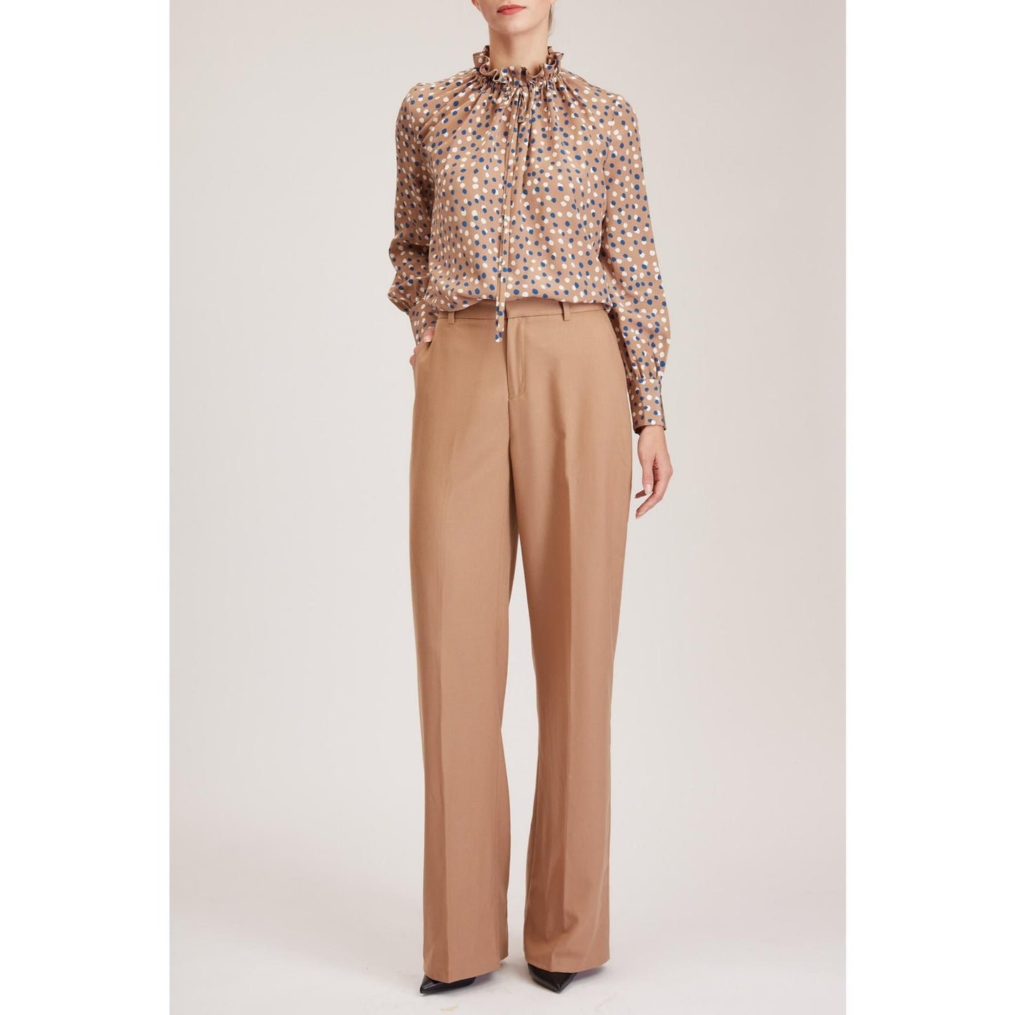 Women Blackpool Trouser - Wide Leg Trousers in Beige Pure Wool