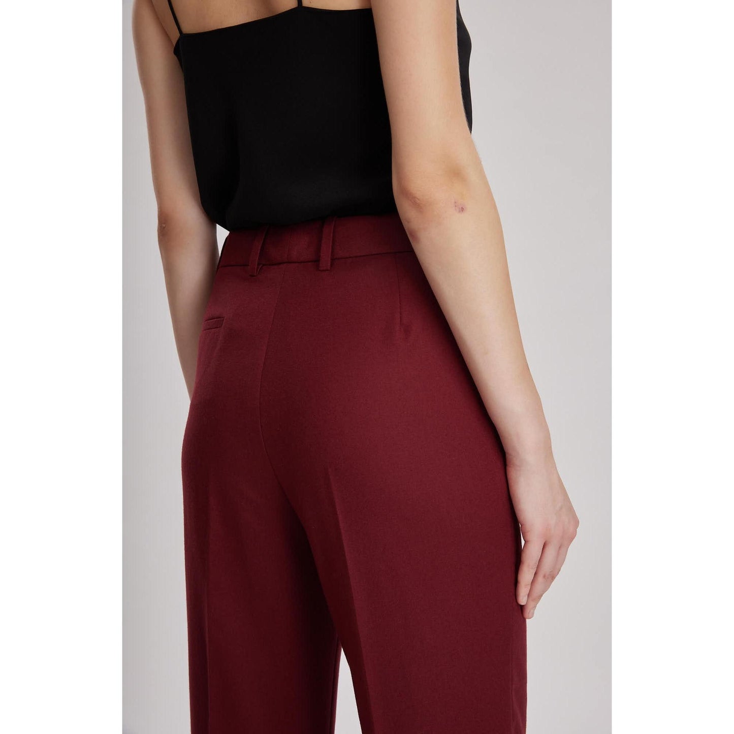 Women Bordeaux Trouser - Slim-Fit Bootcut Trousers in Red Wine Pure Wool
