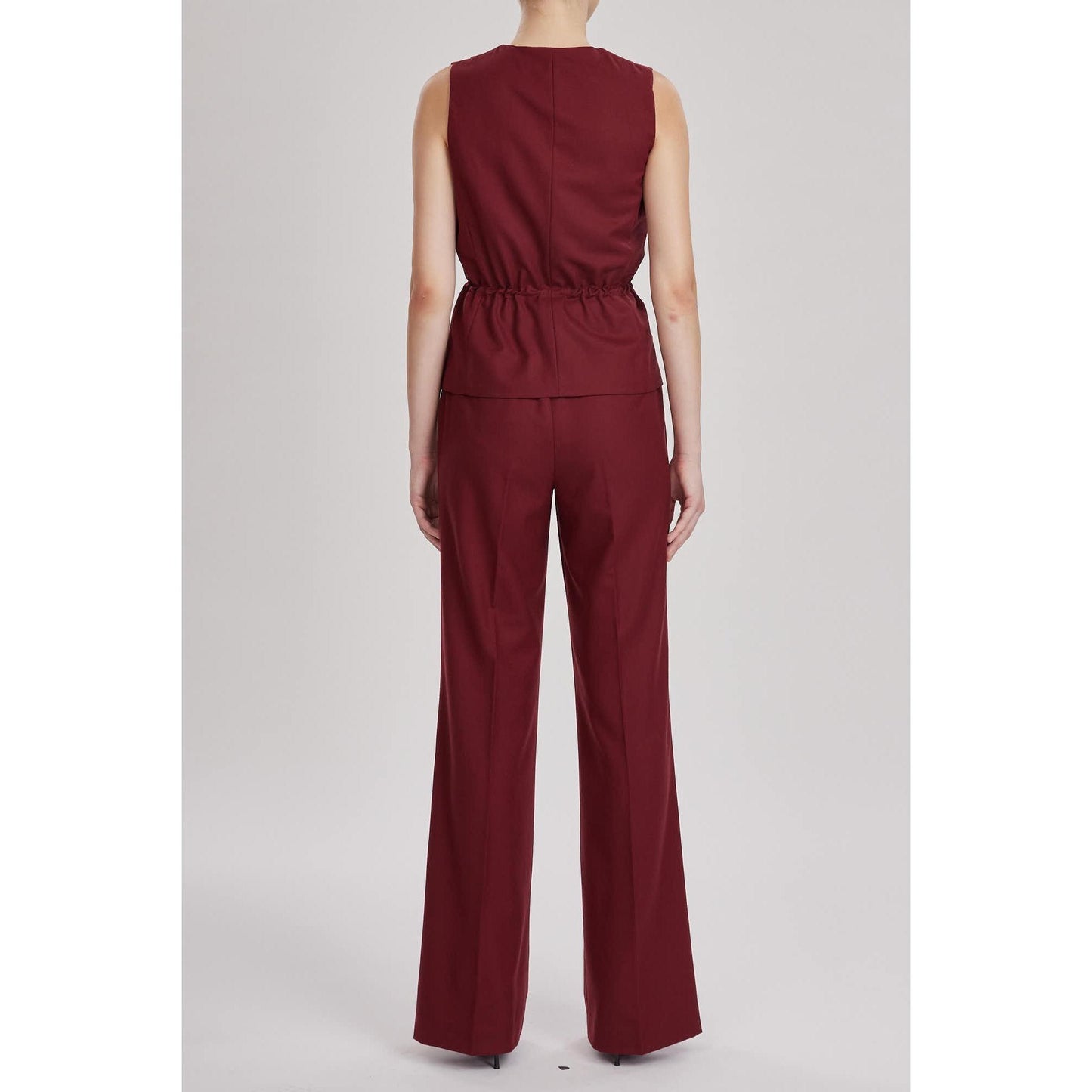 Women Bordeaux Trouser - Slim-Fit Bootcut Trousers in Red Wine Pure Wool