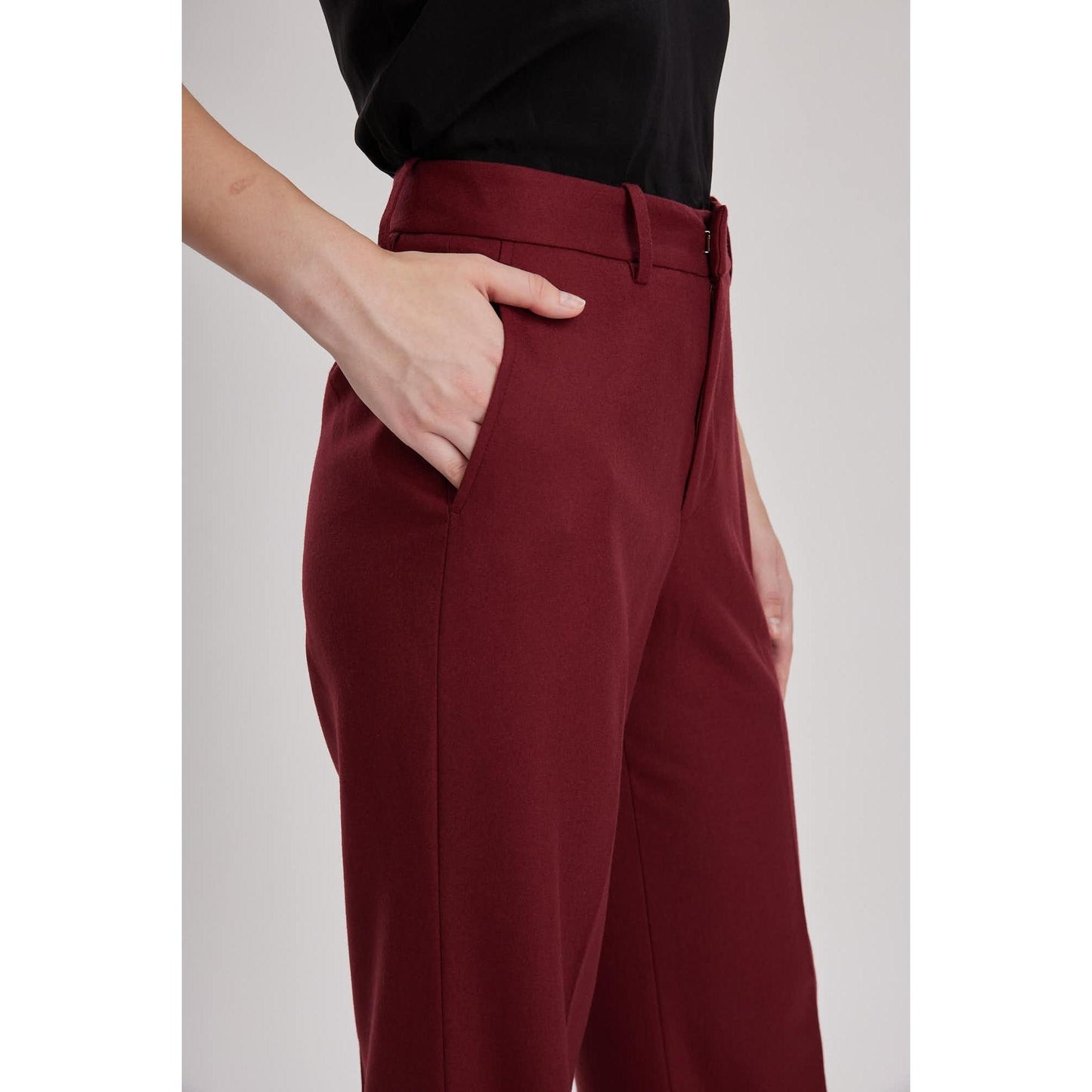 Women Bordeaux Trouser - Slim-Fit Bootcut Trousers in Red Wine Pure Wool