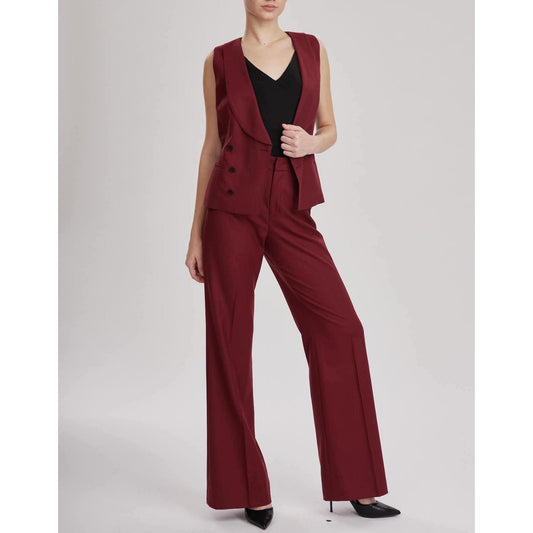 Women Bordeaux Trouser - Slim-Fit Bootcut Trousers in Red Wine Pure Wool