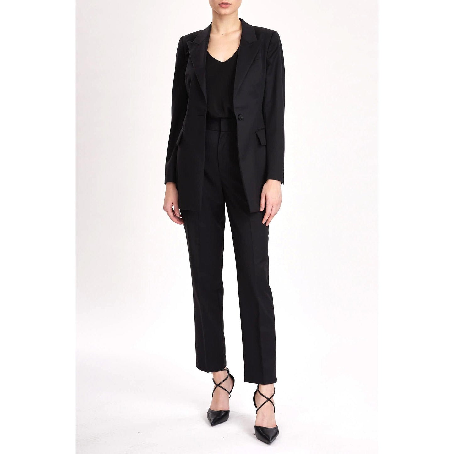 Women Dunkrik Trouser - High-Waisted Slim Cigarette Trousers in Black Wool