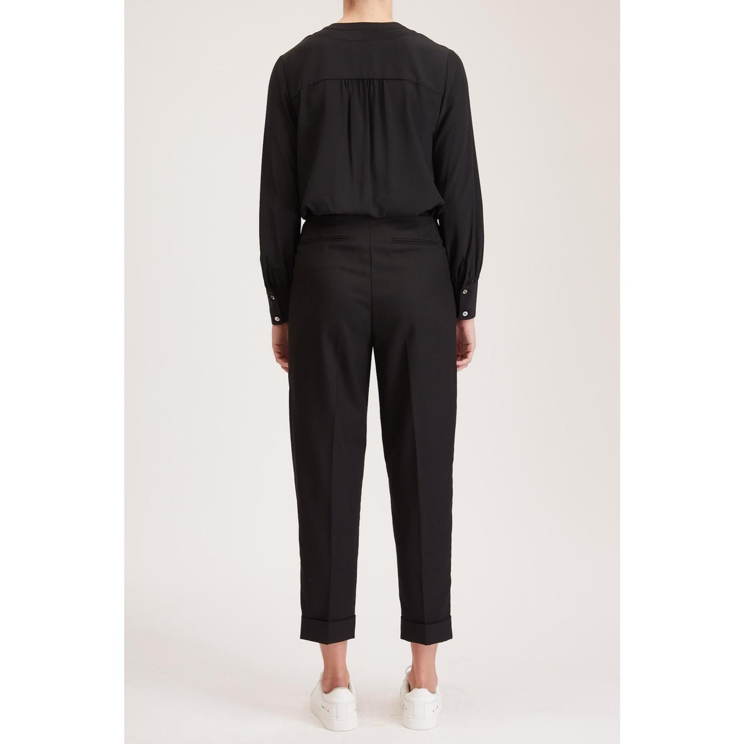 Women Southampton Trouser - High Waisted Pleated Trousers in Black Crepe