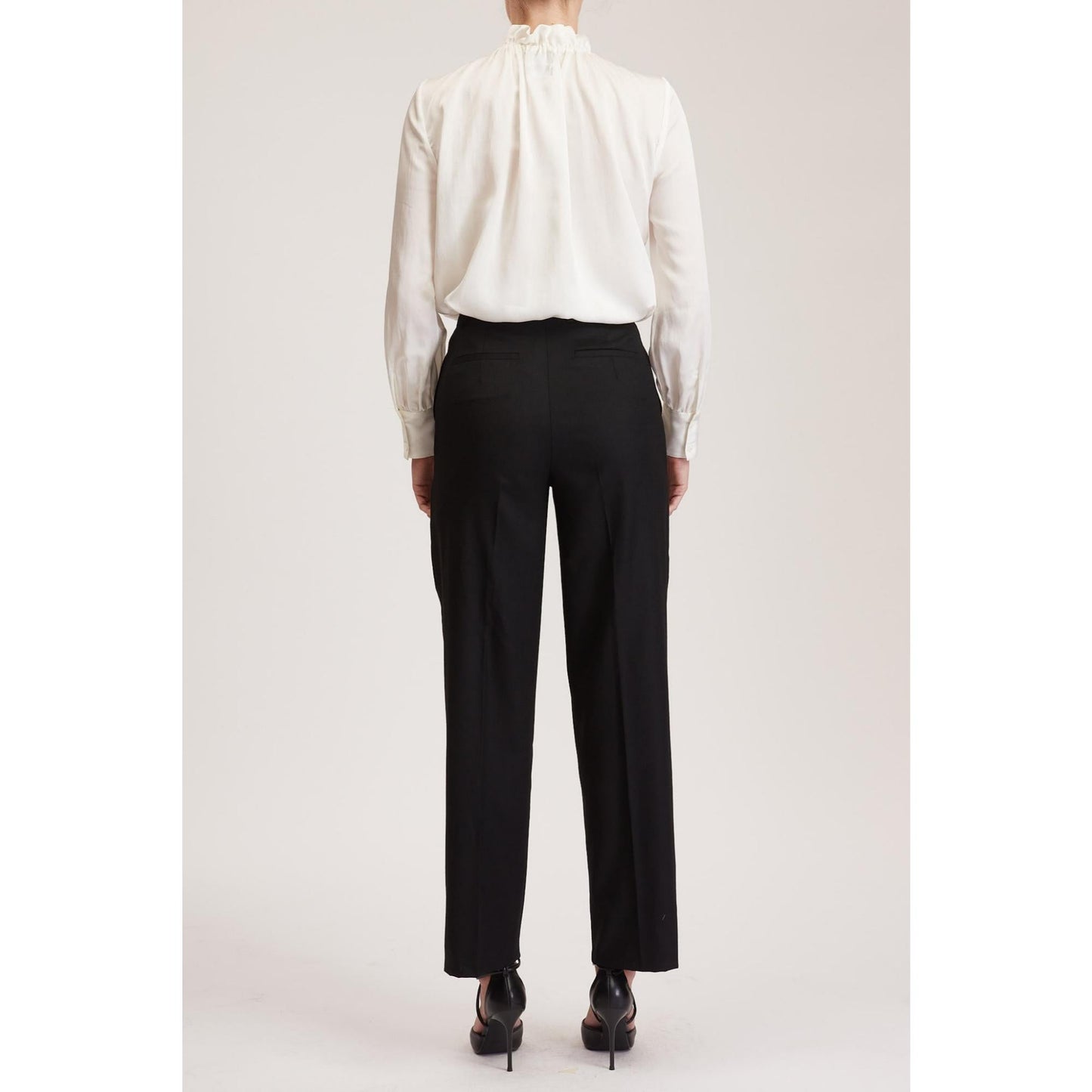 Women Manchester Trouser - High-Waisted Cropped Trousers in Plain Black Wool
