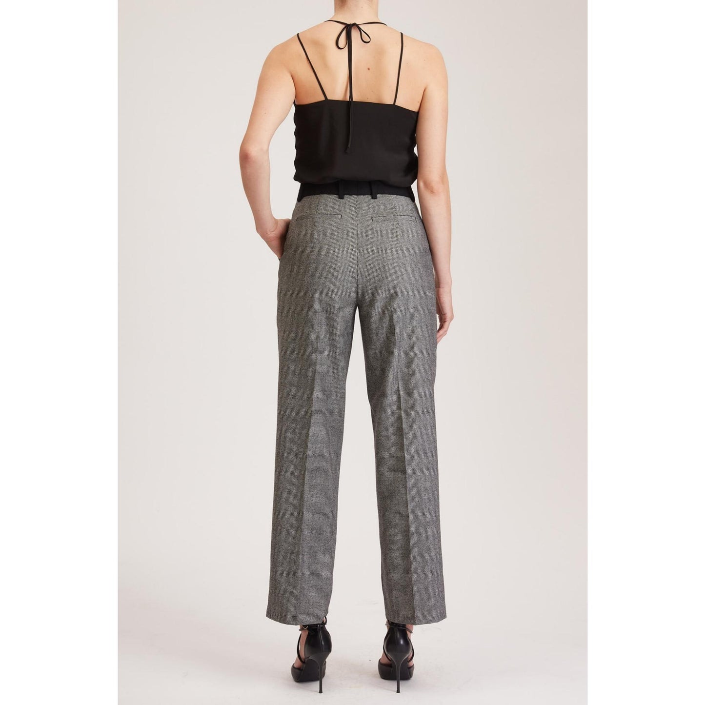 Women Manchester Trouser - High-Waisted Cropped Trousers in Black Houndstooth - Grey