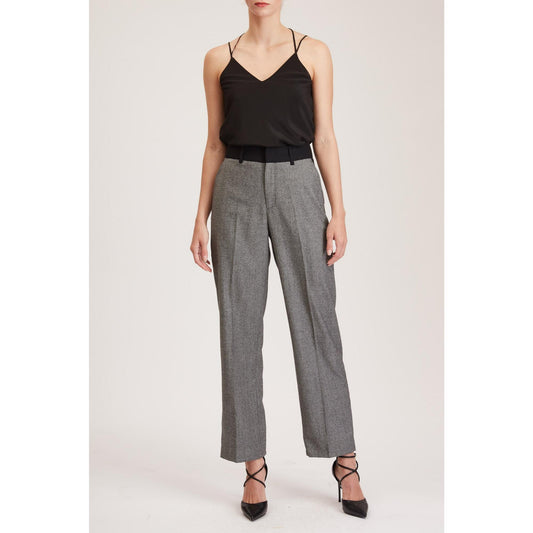 Women Manchester Trouser - High-Waisted Cropped Trousers in Black Houndstooth - Grey
