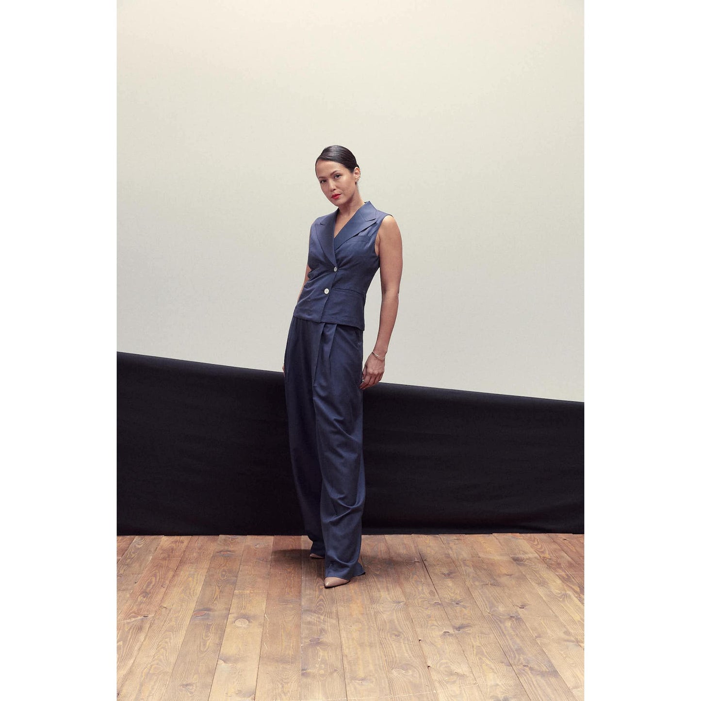 Women Siena Trousers - Wide Leg High Waisted Trousers in Navy