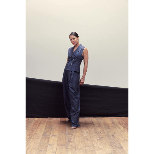 Women Siena Trousers - Wide Leg High Waisted Trousers in Navy