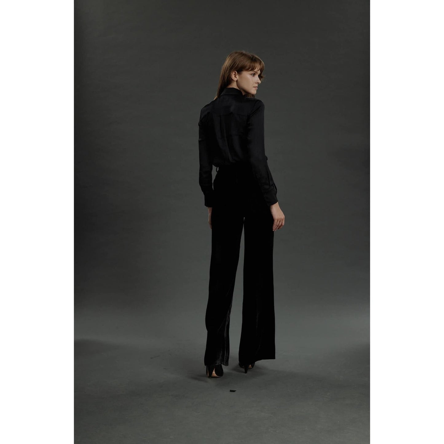 Women Bordeaux- Limited Edition Trousers - Flared Trousers in Black Velvet