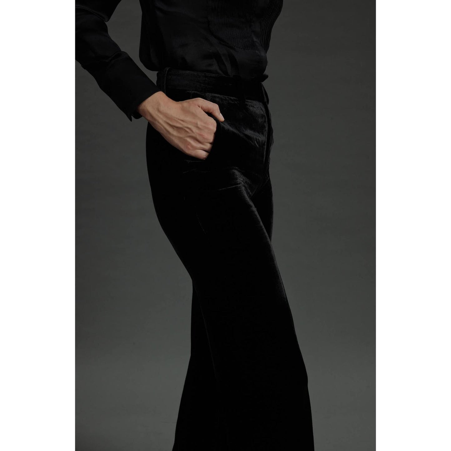 Women Bordeaux- Limited Edition Trousers - Flared Trousers in Black Velvet