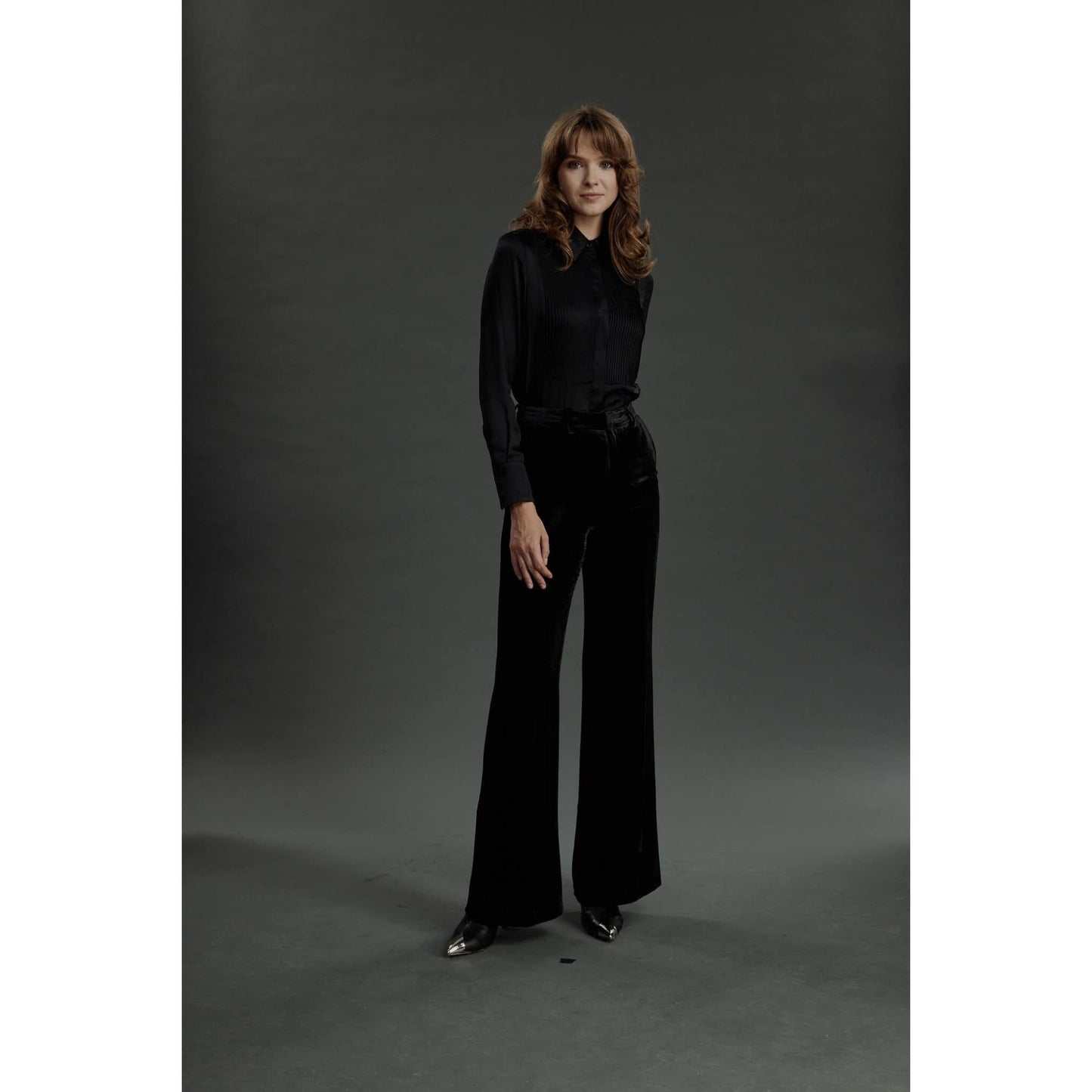 Women Bordeaux- Limited Edition Trousers - Flared Trousers in Black Velvet