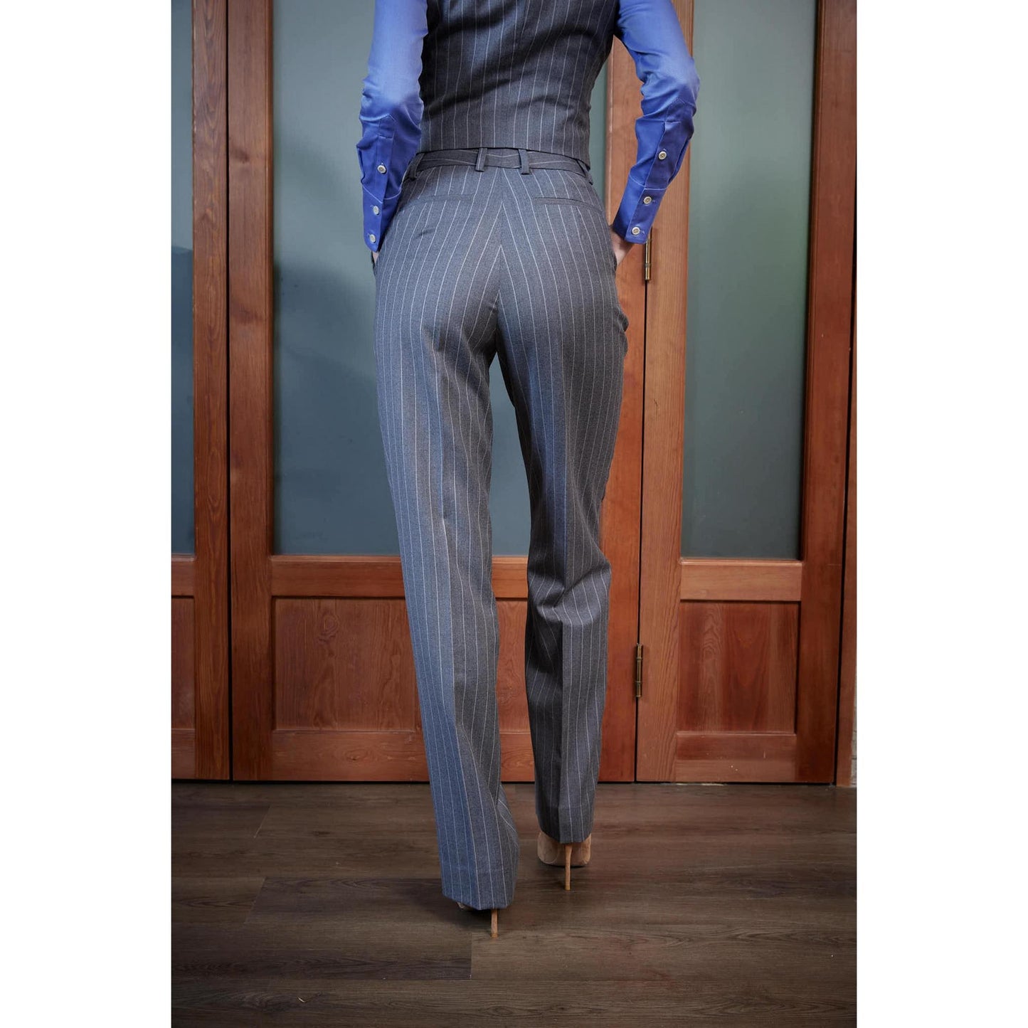 Women Elvas Trouser - Narrow Leg Trousers in Pinstripe - Slate Grey