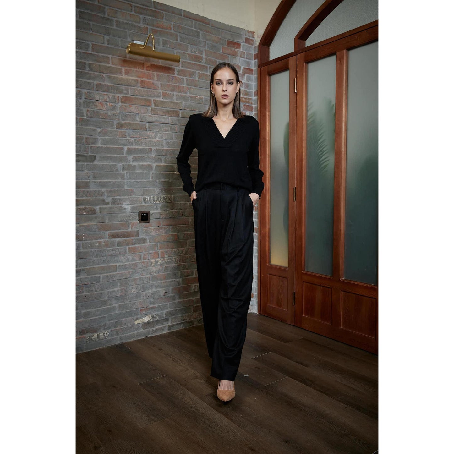 Women Siena Trouser - Wide Leg Trousers in Night Black