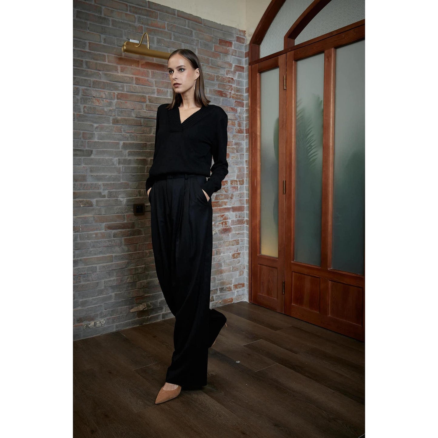 Women Siena Trouser - Wide Leg Trousers in Night Black