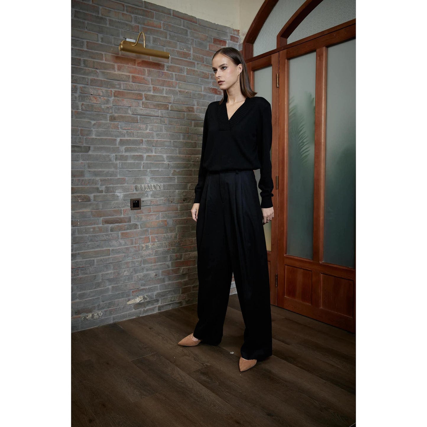 Women Siena Trouser - Wide Leg Trousers in Night Black