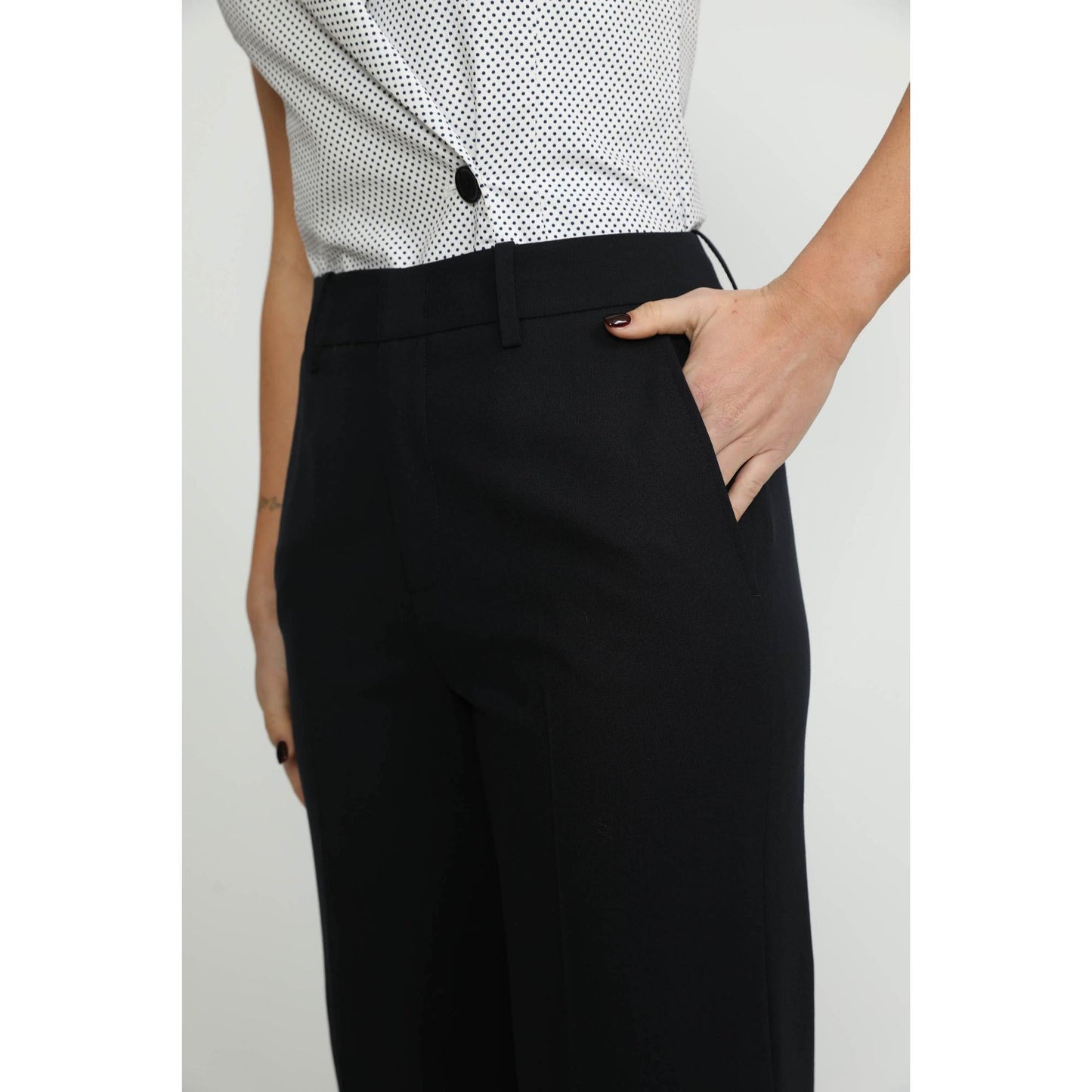 Women Bordeaux	Trousers - Bordeaux Navy Basketweave Bootcut Trousers