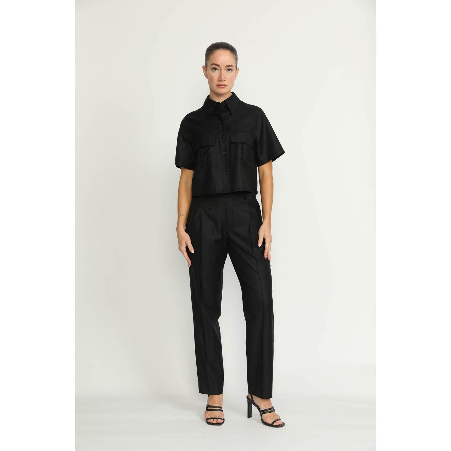 Women Carouge Trousers - Carouge Deep Black Cropped Trousers