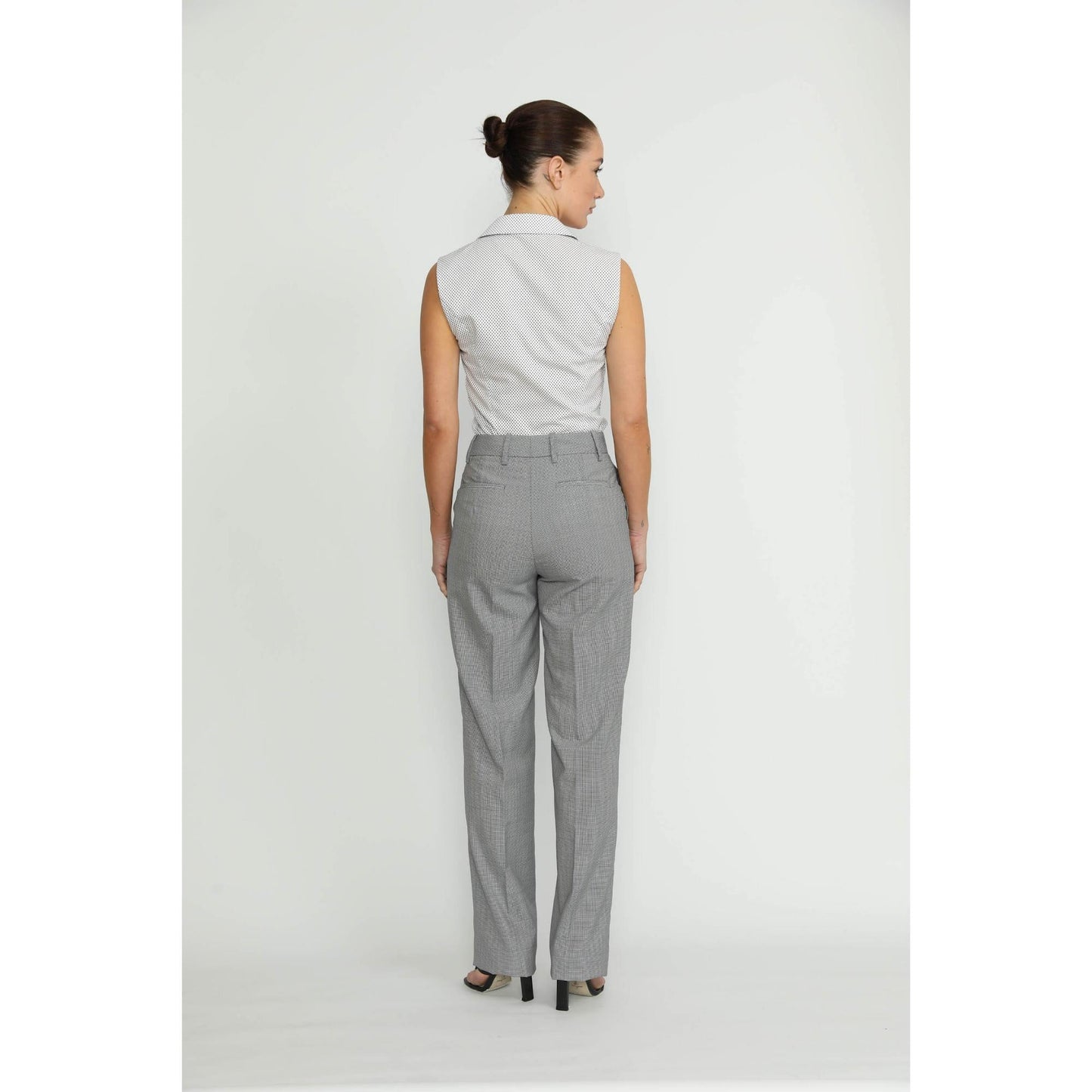 Women Elvas Trousers - Elvas Fitted Black/White Mini Houndstooth Trousers