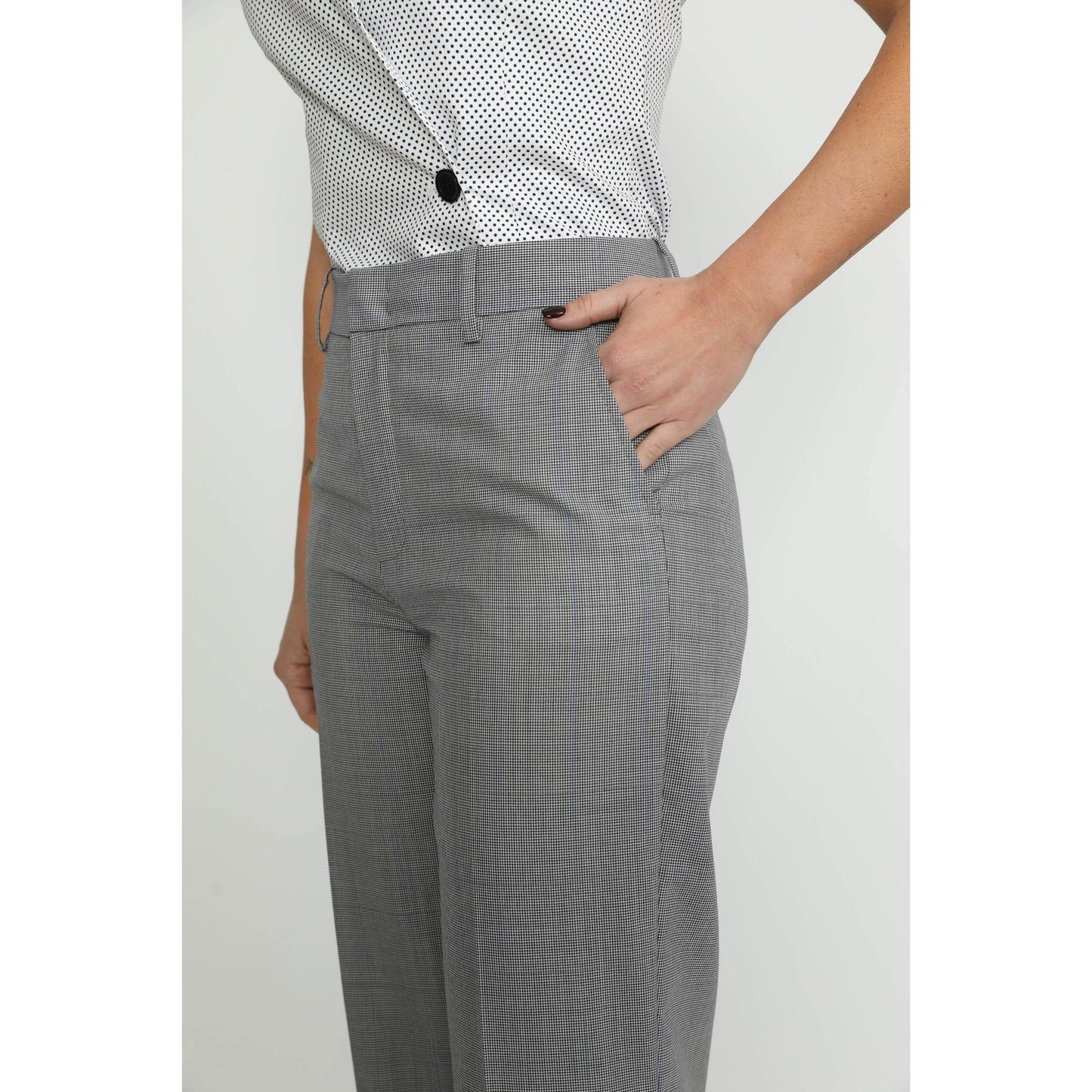 Women Elvas Trousers - Elvas Fitted Black/White Mini Houndstooth Trousers