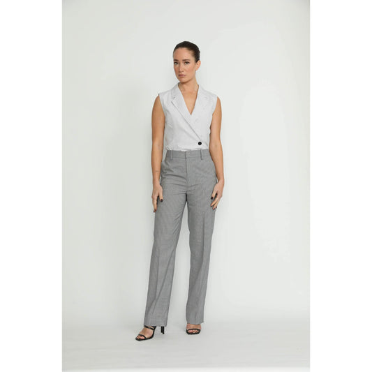 Women Elvas Trousers - Elvas Fitted Black/White Mini Houndstooth Trousers