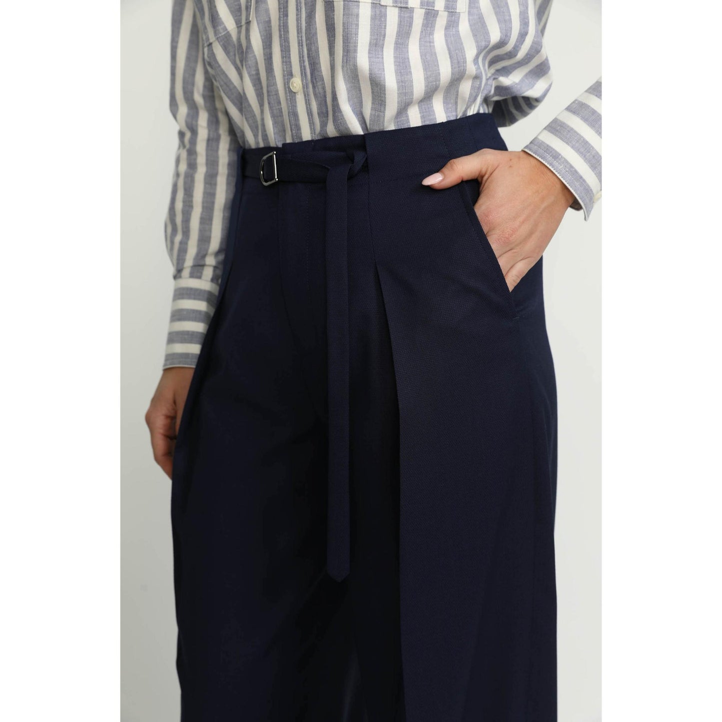 Women Lachen Trousers - Lachen Navy Wide-Leg Trousers