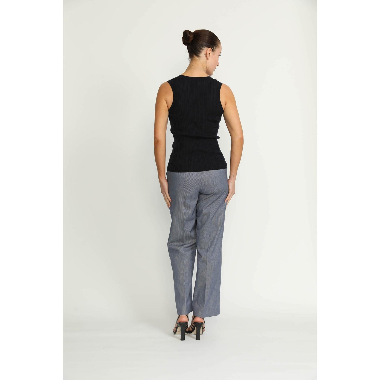 Women Manchester Trousers - Manchester High-Waisted Denim Blue Pinstripe Trousers