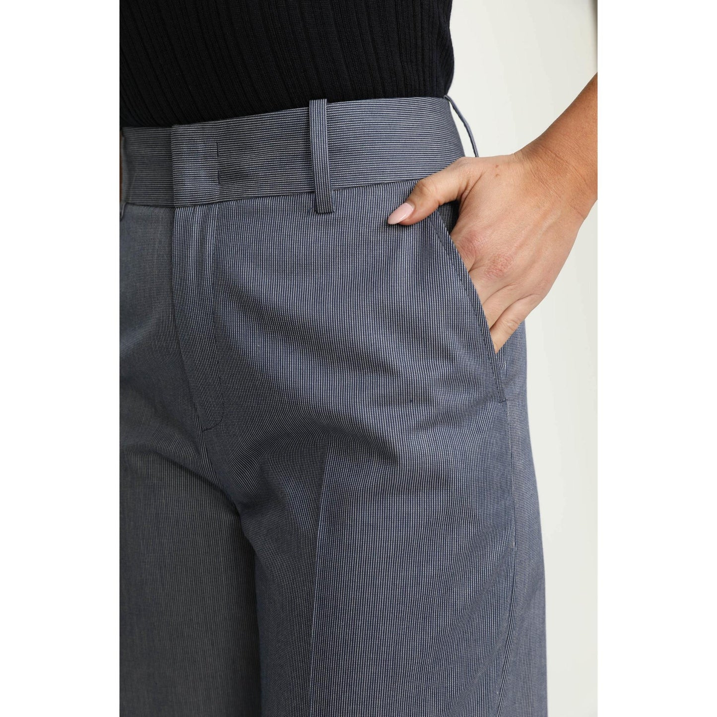 Women Manchester Trousers - Manchester High-Waisted Denim Blue Pinstripe Trousers