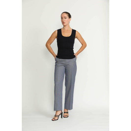 Women Manchester Trousers - Manchester High-Waisted Denim Blue Pinstripe Trousers