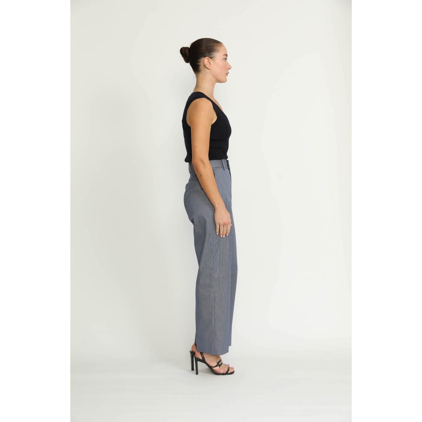 Women Manchester Trousers - Manchester High-Waisted Denim Blue Pinstripe Trousers